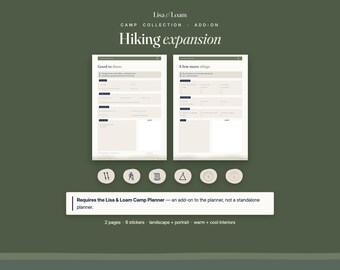 Hiking Expansion for Camp Planner | Day Hike Add-On Pages, Goodnotes | Trail Worksheet, Safety Check-In, Day Pack List | 6 Stickers