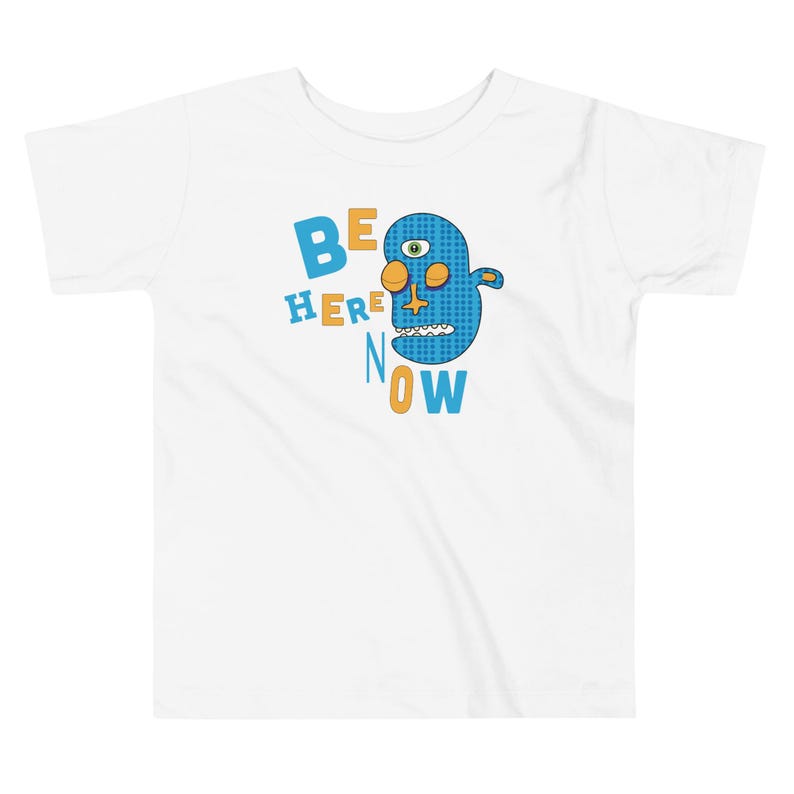 Kids Graphic Tee – BE HERE NOW Magu Shirt | Third-Eye Monster Character | Mindful Conscious Kids Clothing for the Family | Toddler & Youth
