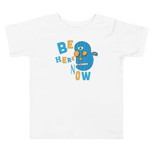 Kids Graphic Tee – BE HERE NOW Magu Shirt | Third-Eye Monster Character | Mindful Conscious Kids Clothing for the Family | Toddler & Youth