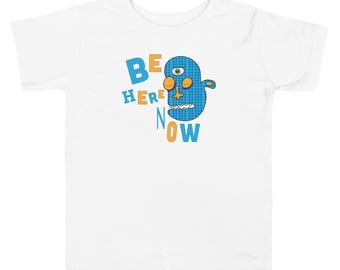 Kids Graphic Tee – BE HERE NOW Magu Shirt | Third-Eye Monster Character | Mindful Conscious Kids Clothing for the Family | Toddler & Youth