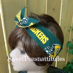 Green Bay Packers (Helmet) Wired Dolly Bow Rockabilly Hair Scarf Bandana Wire Headband Dolly Bow Tie Up Hand Made in the USA