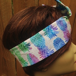Pineapple Festival Print  Wire Headband Wired Dolly Bow  - Bandanna  rabbit ears