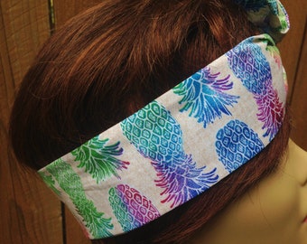 Pineapple Festival Print  Wire Headband Wired Dolly Bow  - Bandanna  rabbit ears
