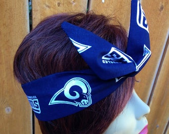 LA Rams (Ram  Logo) Headband Wired Dolly Bow Wired  Packers Headband Bandanna Los Angeles Hand Made in the USA Rabbit Ears