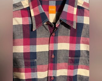 Hugo Boss Orange label shirt in navy and magenta plaid