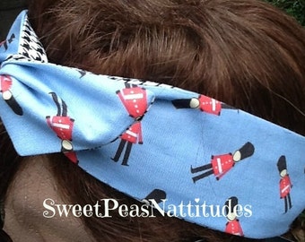 Dolly Bow Wired wire Headband British Royal Guard Print Rockabilly Hair Scarf - Bandanna  Rabbit Ears