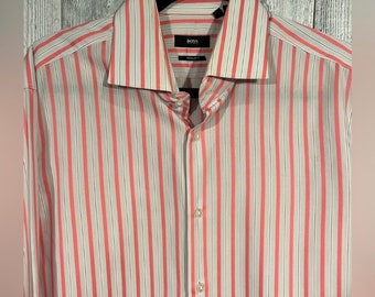 Hugo Boss light grey and salmon pink stripe shirt