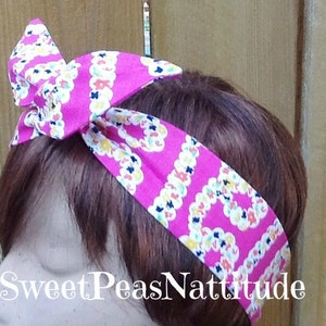 Wired Dolly Bow Wire Headband &quot;New&quot; Resort Print  Rockabilly Wire Scarf