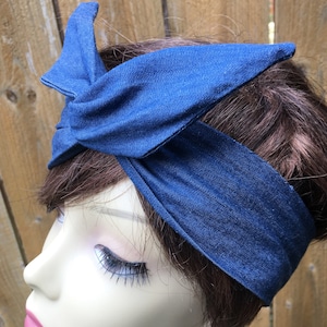 Wired Dolly Bow Wire Headband DENIM  Rockabilly Wire Scarf - Bandana