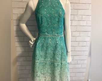 Vintage Oscar De La Renta Gown, Shimmering Green Lace Halter Maxi Dress ...