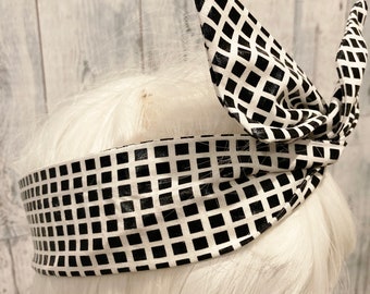 Black and White Scarf Wire Headband Wired Dolly Bow  - Bandanna  rabbit ears
