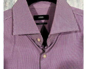 Hugo Boss sharp fit purple/white small check shirt