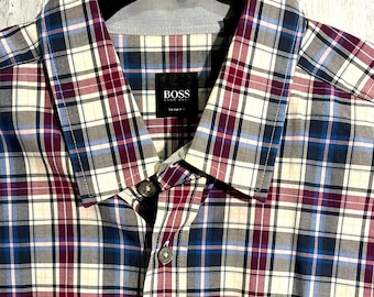 Hugo Boss Navy/burgundy slim fit shirt