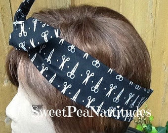 Wired Dolly Bow  Black Hair Stylist Wire Headband  Rockabilly Scarf  Bandanna Rabbit Ears