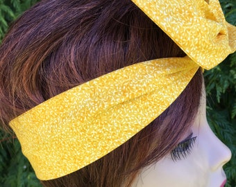 Wire Headband Sun Yellopw Print Wired Dolly Bow  Black Rabbit Ears Rockabilly  Scarf