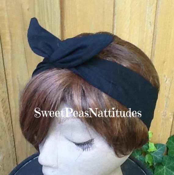 Wire Headband Black Wired Dolly Bow Rockabilly Scarf Bunny Ears