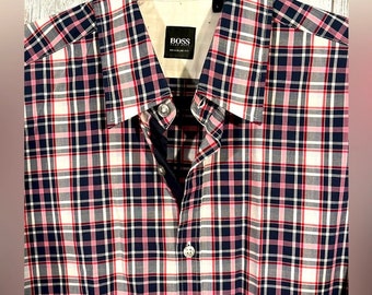 Hugo Boss regular fit black/pink plaid shirt