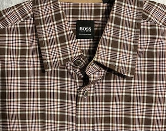 Hugo Boss regular fit brown plaid shirt
