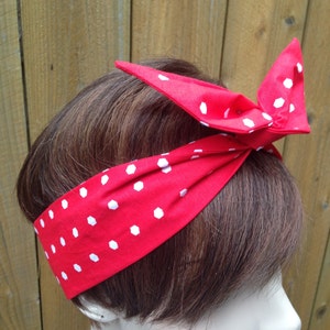 Wire Dolly Bow Minnie Mouse  Wired Headband  Rockabilly Hair Scarf - Bandana Turban