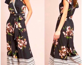 Maeve “Anthropologie “ floral /stripe jumpsuit