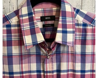 Men’s Hugo Boss regular fit Raspberry and blue shirt