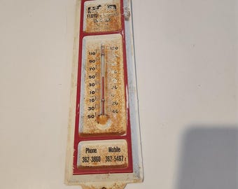 Vintage Metall-Werbeanzeige für Viehzucht Floyd & Jensen York Nebraska Thermometer