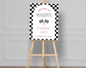 Race Car 2nd Birthday Welcome Sign | Editable Canva Template (Digital Download)