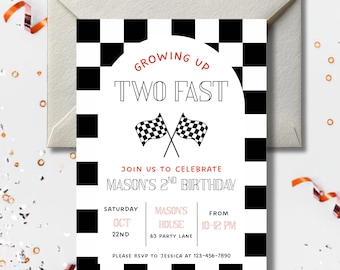 Race Car 2nd Birthday Invitation | Growing Up Two Fast (Digital Download)