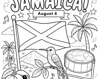 Jamaica Independence Day Coloring Page, Jamaica Kids Activity, Digital Prints