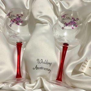 Hand painted crystal glasses Ruby/40th Anniversay gift