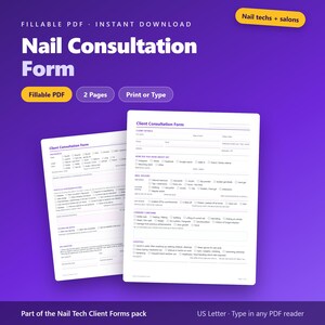 Nail Consultation Form | Fillable PDF Nail Tech Client Intake Form, Nail History, Allergy & Health Checklist | Printable Nail Salon Form