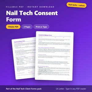 Nail Tech Consent Form | Fillable PDF Gel & Acrylic Nail Consent Release Form, Patch Test and Policy Acknowledgement | Printable Form