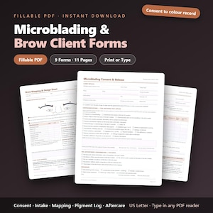 Microblading Consent Form | Fillable PDF Microblading Template, Brow Client Forms, Mapping Sheet, Aftercare Card, Permanent Makeup Forms