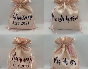 Personalized Satin dollar dance bag  for wedding, blush money string bag bride, customized Mrs pouch