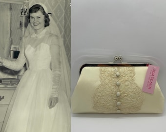 Bridal Purse made from wedding dress, repurposed lace clutch, keepsake Gift for her, reuse wedding gown, bridal shower gift