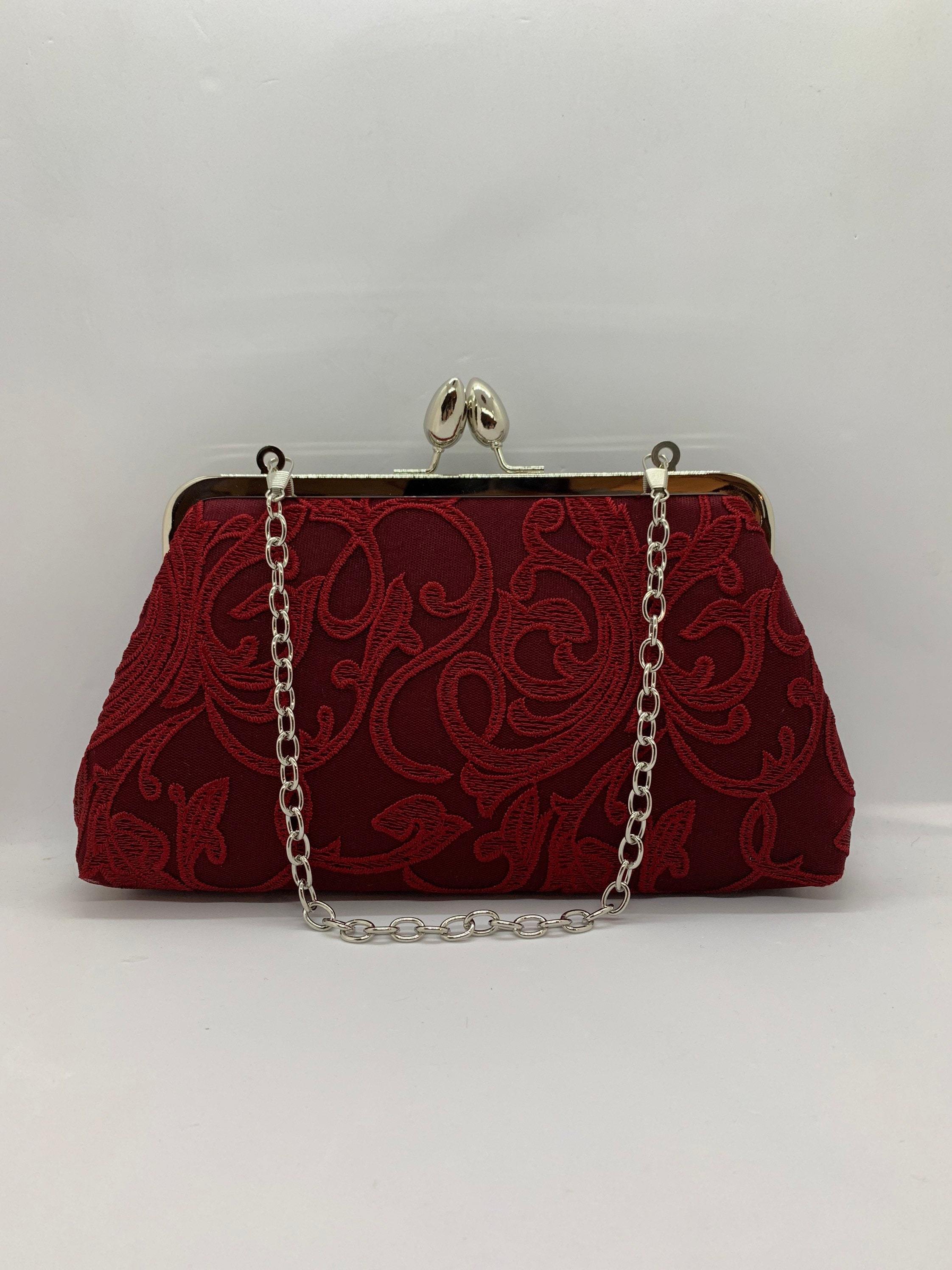 Burgundy Lace Clutch Purse Evening Bag Formal Event Gift for 