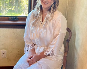 Custom get ready Robe for bride: Repurposed from wedding dress
