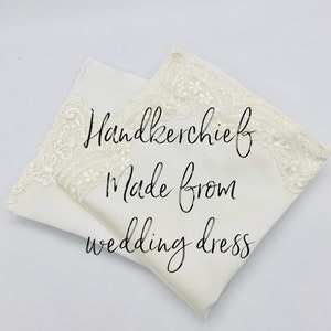 Handkerchief made from wedding gown, pocket square heirloom , wedding gift for him, in memory of grandma