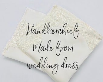 Handkerchief made from wedding gown, pocket square heirloom , wedding gift for him, in memory of grandma