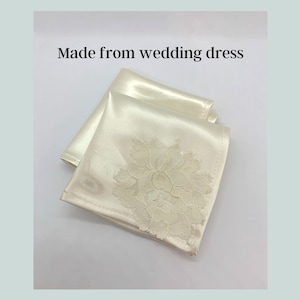 Handkerchief made from your own wedding dress, pocket square heirloom , wedding gift for bride, keepsake hankies