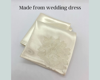 Handkerchief made from your own wedding dress, pocket square heirloom , wedding gift for bride, keepsake hankies