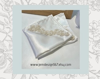 Handkerchief made from wedding gown, pocket square heirloom , wedding gift for him, in memory of grandma