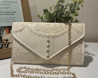 Satin envelope clutch, custom made from old wedding dress, Keepsake for daughter, heirloom Gift for her, in memory of mom