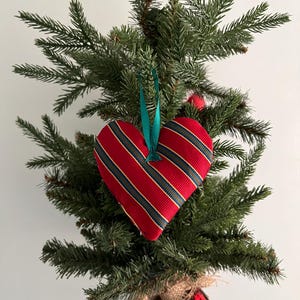 Heart ornament made from old neckties, keepsake gift for mom or grandma, bow filler ornament, in memory of dad, custom made with your own
