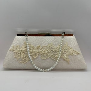 Bridal clutch purse, made from your wedding dress,heirloom keepsake for daughter, vintage bag with pearl handle, custom made