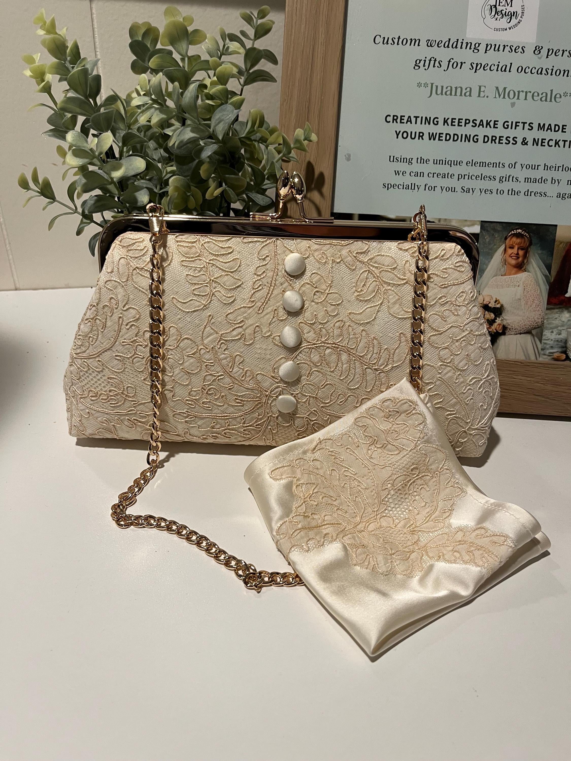 Custom Made Repurposed Wedding Dress Clutch: Heirloom Bridal Purse, in Custom Made Repurposed Wedding Dress Clutch: Heirloom Bridal Purse, in