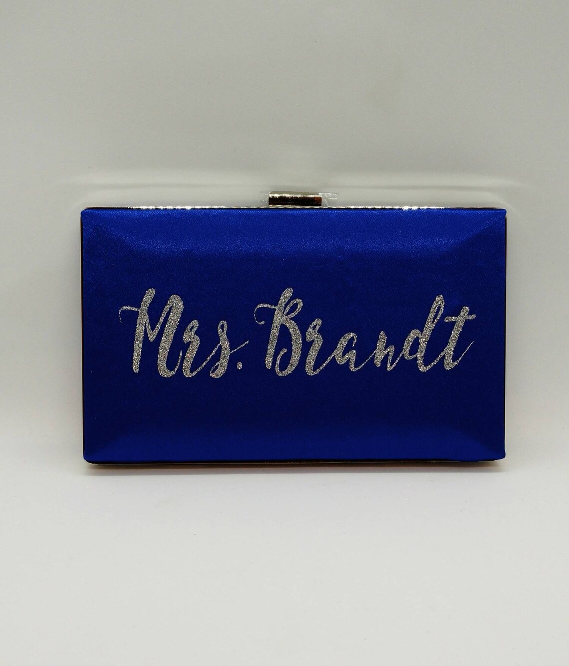 Personalized Royal blue satin bridal clutch purse/Something Etsy