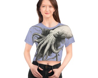 Squid Illustration Light Violet Vintage Crop Tee | All-Over Print