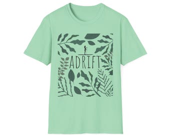 Adrift Paddle Silhouette T-Shirt | Botanical Leaf Frame, Nature Travel Tee