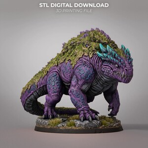 Turtle Dragon Beast Miniature STL File, Moss Golem Creature 3D Print, Mythical Reptile Monster Figurine, Resin 3D Printing File
